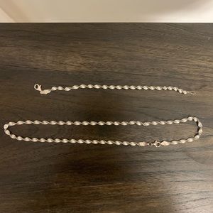 Matching Set of Italian-Made 92.5% Silver corkscrew Necklace and Bracelet